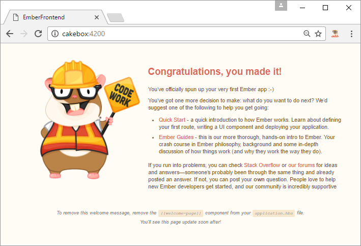 Screenshot of Ember welcome page