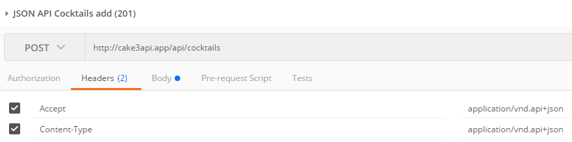 API Request Headers for add action