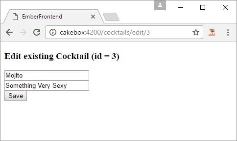 Screenshot of Ember view/edit action page