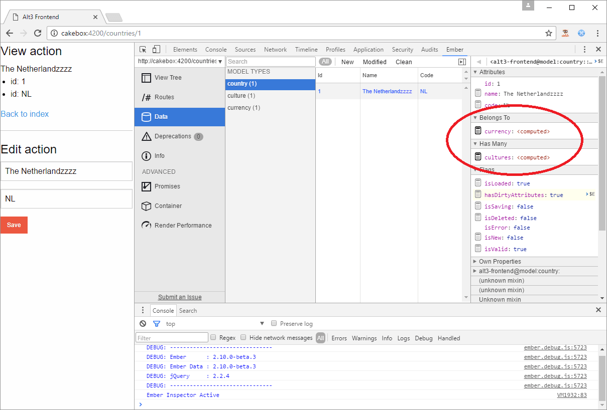 Screenshot of Ember data relationships